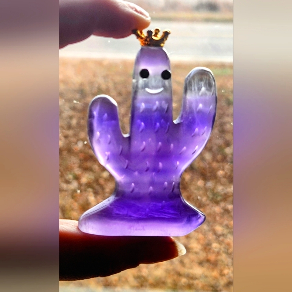Adorable Fluorite Cactus Crystal Carving With Crown